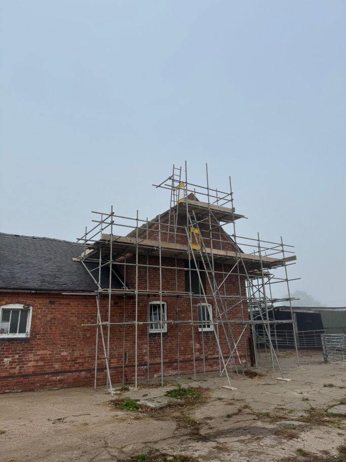 Heritage Barn Roof works Scaffold Access to roof and gable for roof repairs